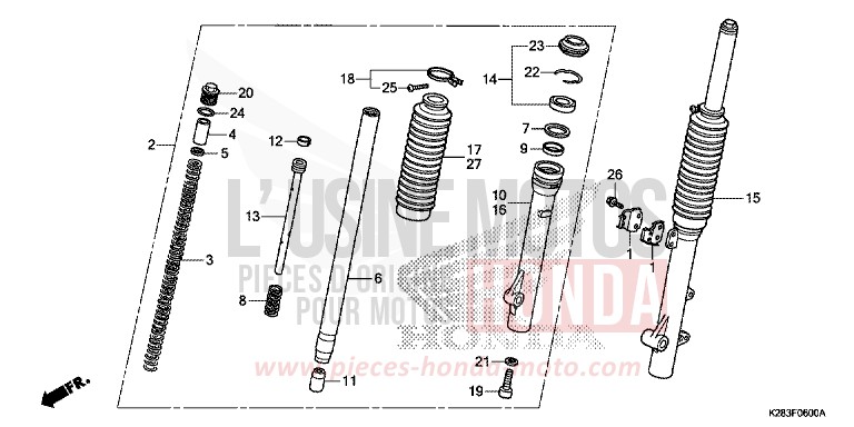 FRONT FORK for CRF125FB EXTREME RED (R292) from 2014