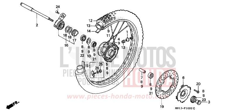 FRONT WHEEL for XR600R SHASTA WHITE (NH138) from 1997