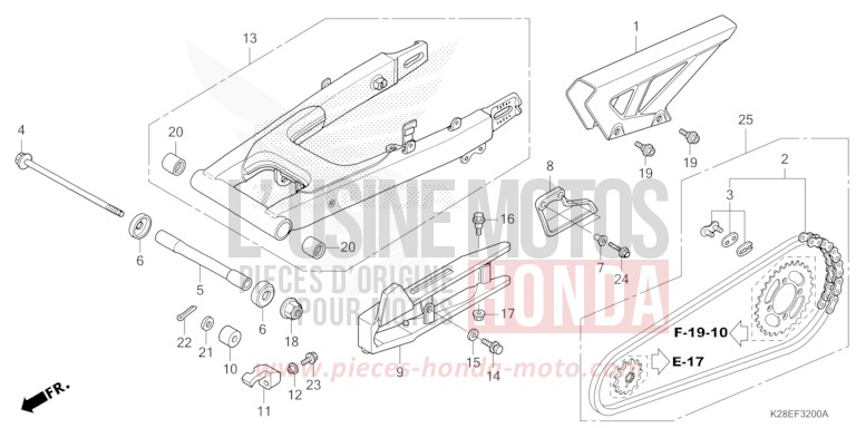SWINGARM for CRF125FB EXTREME RED (R292) from 2022