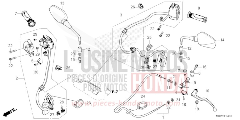 SWITCH/CABLE/GRIP/MIRROR (NC750XA) for NC750X GRAND PRIX RED (R380) from 2021