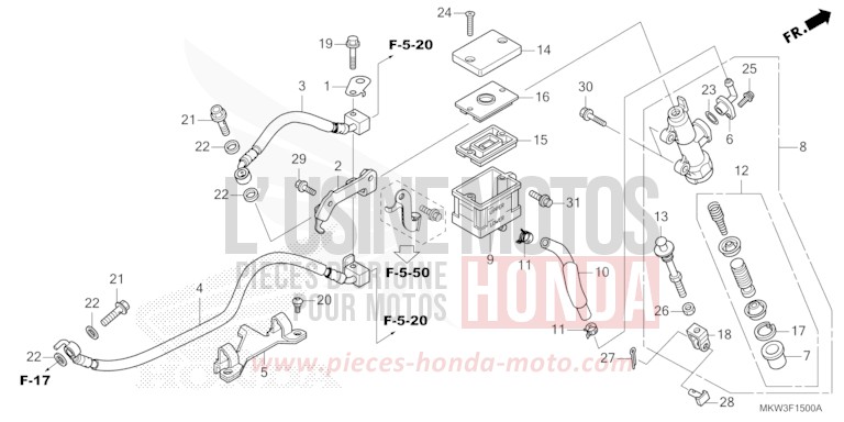 REAR BRAKE MASTER CYLINDER for NC750X GRAND PRIX RED (R380) from 2021