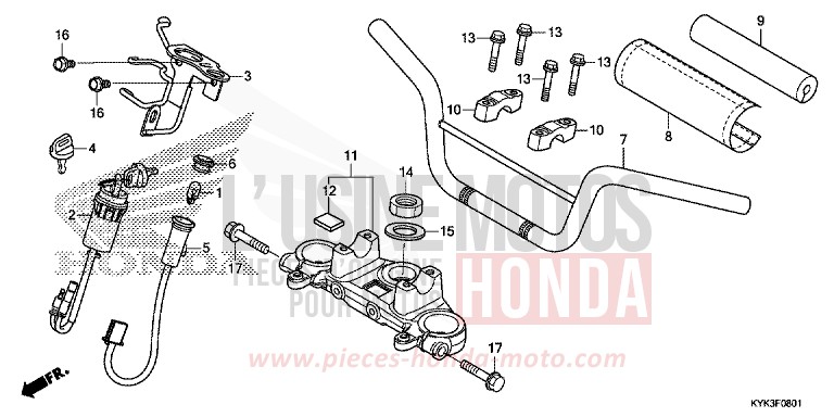 HANDLE PIPE/TOP BRIDGE (CRF110FK/L/M/N) for CRF110F EXTREME RED (R292) from 2019