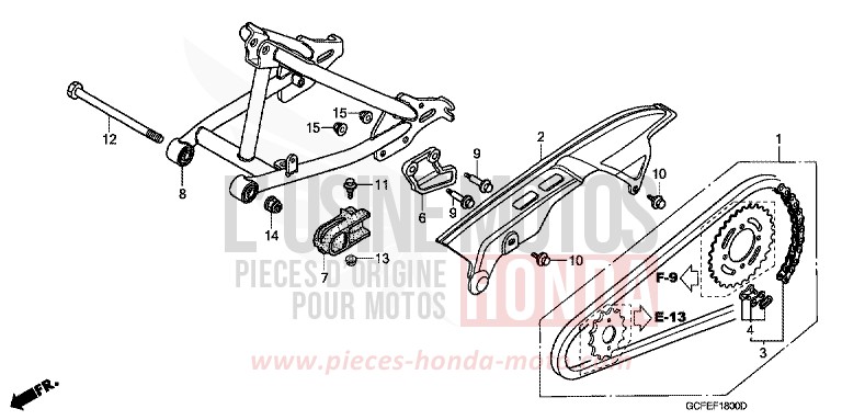 SWINGARM/CHAIN CASE for CRF70F EXTREME RED (R292) from 2006