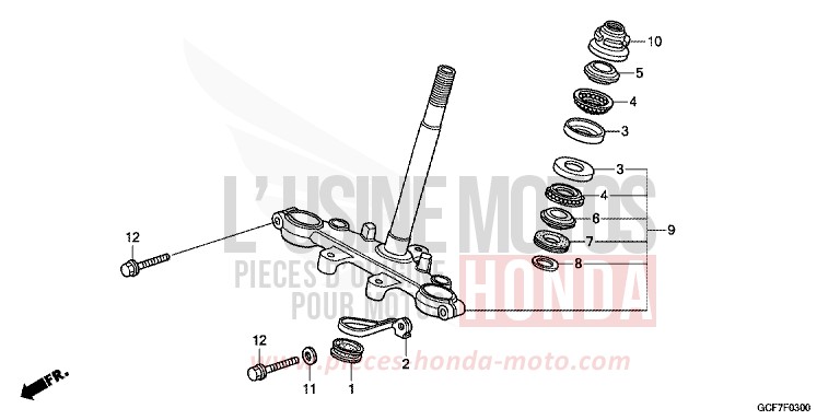 STEERING STEM for CRF70F EXTREME RED (R292) from 2012