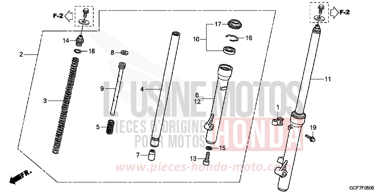 FRONT FORK for CRF70F EXTREME RED (R292) from 2012