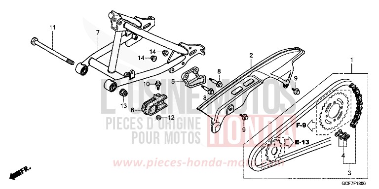 SWINGARM/CHAIN CASE for CRF70F EXTREME RED (R292) from 2012