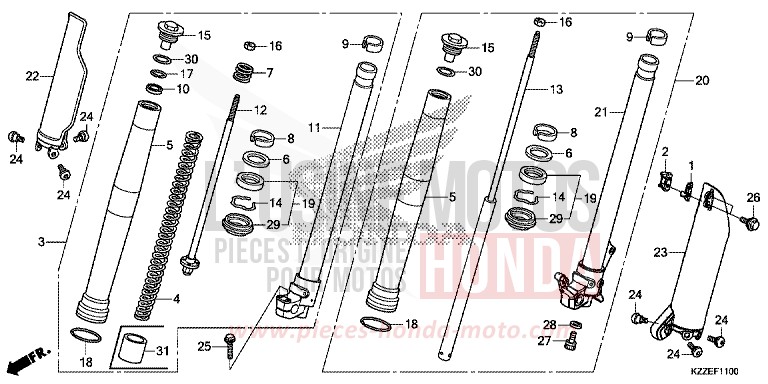 FRONT FORK for CRF250RA EXTREME RED (R292) from 2017
