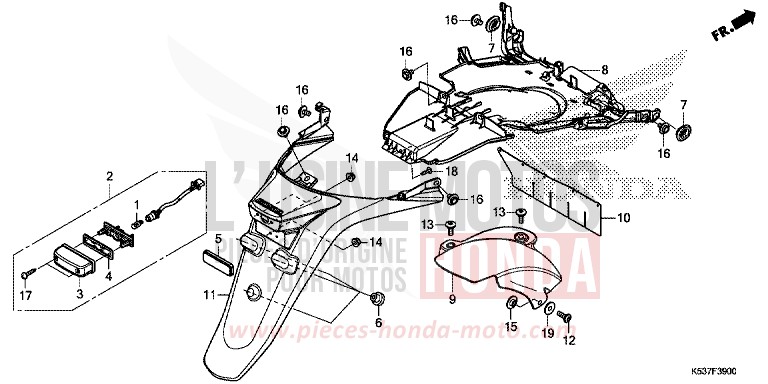 REAR FENDER for SH300A PEARL SPLENDOR RED (R369) from 2017