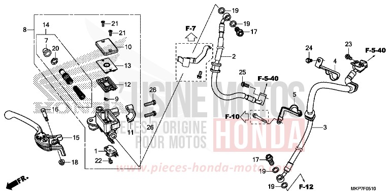 FRONT BRAKE MASTER CYLINDER (CB400XAK,CB500XAK/L/M) for CB500X PEARL METALLOID WHITE (NHA96) from 2020