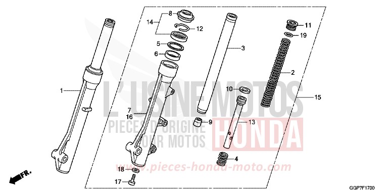 FRONT FORK for NSC50MPD HYPER RED (R348) from 2015