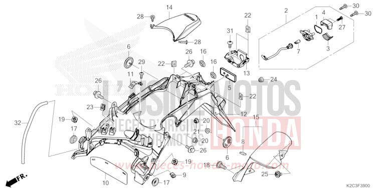 REAR FENDER/LICENSE LIGHT for NSC110 PEARL JASMINE WHITE (NHB35) from 2021