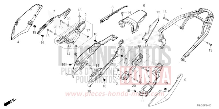 SIDE COVER/REAR CARRIER (1) for CRF1100D GRAND PRIX RED (R380B) from 2023