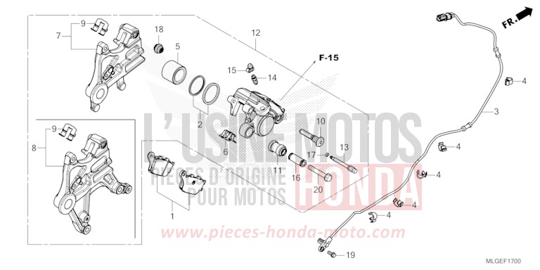 REAR BRAKE CALIPER for CRF1100D GLINT WAVE BLUE METALLIC (B197X) from 2023