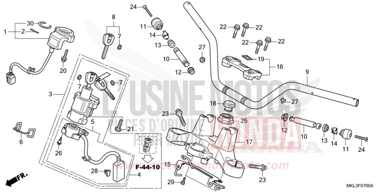 HANDLE PIPE/TOP BRIDGE for NC750XD GRAPHITE BLACK (NHB01) from 2020