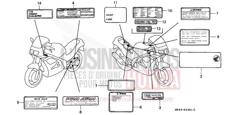 ETIQUETTE DE PRECAUTIONS (VFR750FR/FS/FT/FV) for   from 