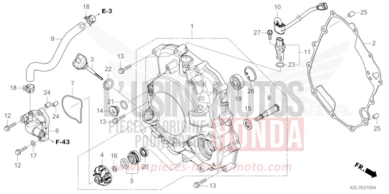 RIGHT CRANKCASE COVER/WATER PUMP for ADV350A MAT CARBONIUM GRAY METALLIC (NHB52) from 2023