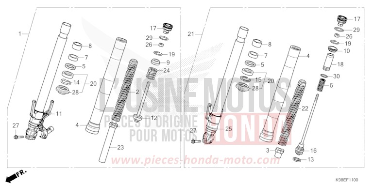 FRONT FORK for CBF125N CANDY CHROMOSPHERE RED (R381) from 2023