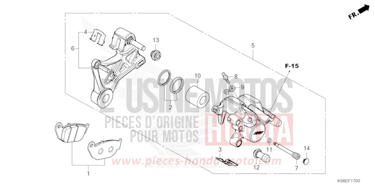 REAR BRAKE CALIPER for CBF125N MAT JEANS BLUE MATALLIC (PB417) from 2023