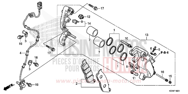 FRONT BRAKE CALIPER (ABS) for SH125 PEARL SIENA RED (R320) from 2014