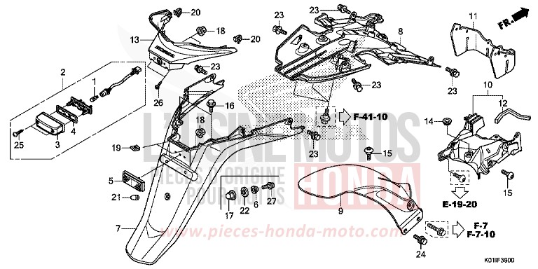 REAR FENDER/LICENSE LIGHT for SH125 PEARL SIENA RED (R320) from 2014