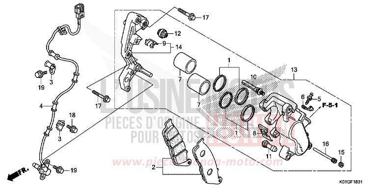 FRONT BRAKE CALIPER (ABS) for SH125 PEARL NIGHTSTAR BLACK (NHA84) from 2016