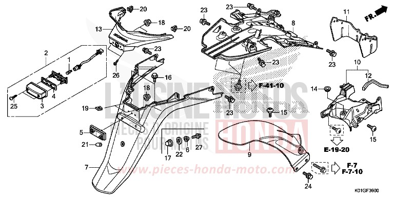 REAR FENDER/LICENSE LIGHT for SH125 PEARL SIENA RED (R320) from 2016