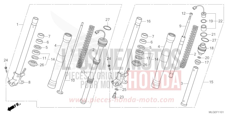 FRONT FORK (2) for CRF1100A PEARL GLARE WHITE (NHB53H) from 2023