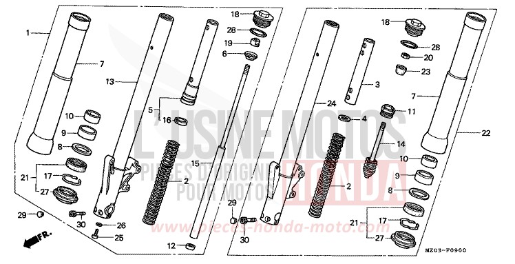 FRONT FORK for VALKYRIE AMERICAN RED (R191A) from 1997