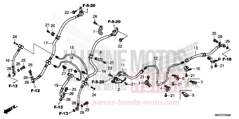 BRAKE HOSE/BRAKE PIPE for GL1800 CANDY ARDENT RED (R367B) from 2019