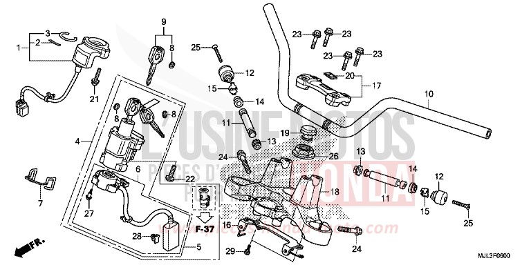 HANDLE PIPE/TOP BRIDGE for NC750XD CANDY ARCADIAN RED (R305) from 2014