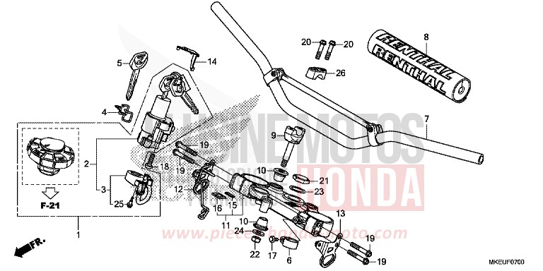 HANDLE PIPE/TOP BRIDGE for CRF450L EXTREME RED (R292) from 2019