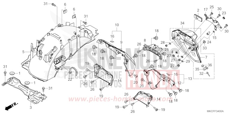 REAR FENDER for GL1800 PEARL GLARE WHITE (NHB53) from 2022