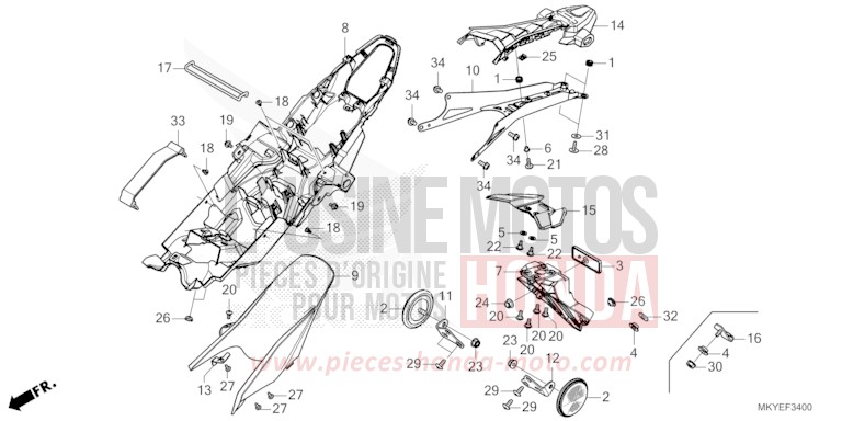 REAR FENDER for CB650R PEARL SMOKY GRAY (NHC53) from 2024