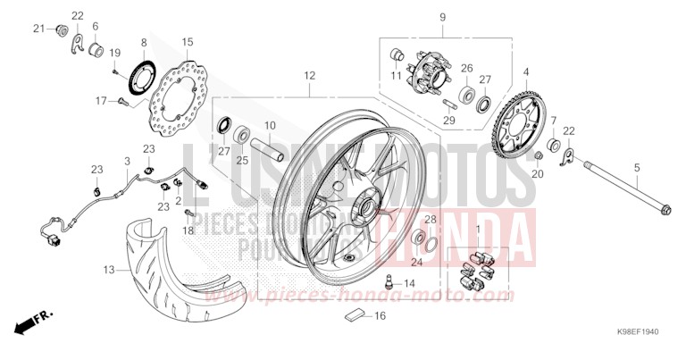 REAR WHEEL for CB125R MAT CYNOS GRAY METALLIC (NH312) from 2024