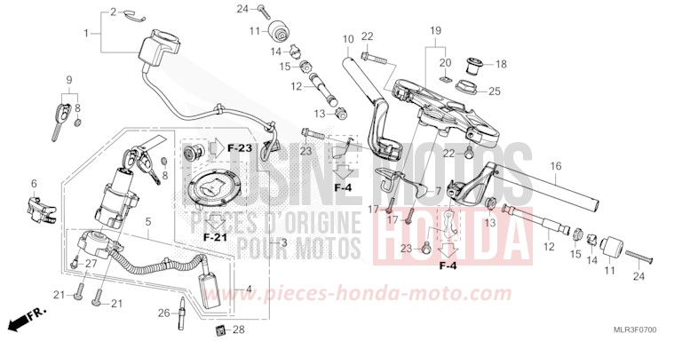 HANDLE PIPE/TOP BRIDGE for CBR500R GRAND PRIX RED (R380) from 2024