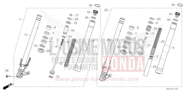 FRONT FORK for CBR500R GRAND PRIX RED (R380) from 2024