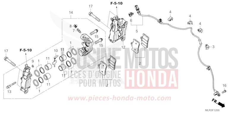 FRONT BRAKE CALIPER for CBR500R GRAND PRIX RED (R380) from 2024