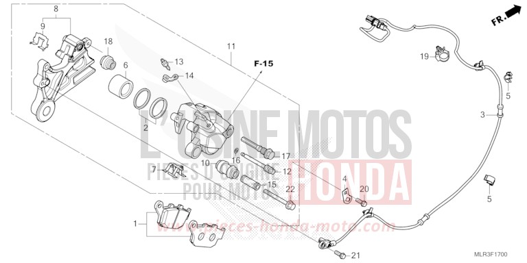 REAR BRAKE CALIPER for CBR500R GRAND PRIX RED (R380) from 2024