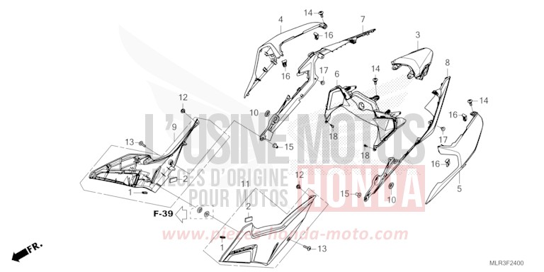 SIDE COVER/REAR COWL for CBR500R GRAND PRIX RED (R380) from 2024
