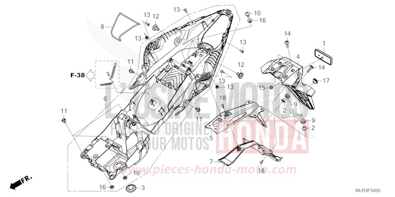 REAR FENDER for CBR500R GRAND PRIX RED (R380) from 2024