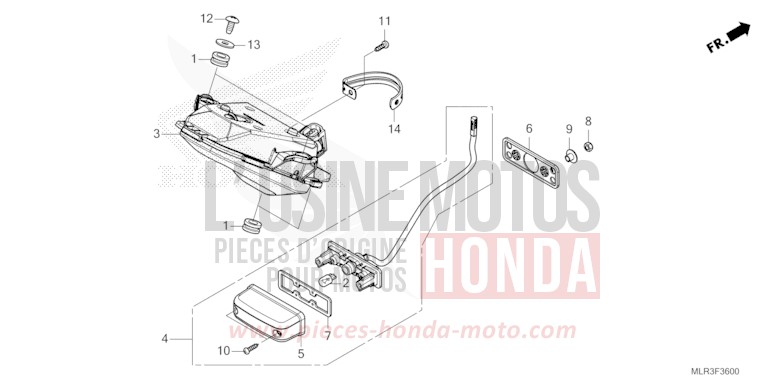 TAILLIGHT for CBR500R MAT GUNPOWDER BLACK METALLIC (NH436) from 2024