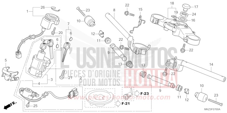 HANDLE PIPE/TOP BRIDGE for CBR600RR GRAND PRIX RED (R380) from 2024