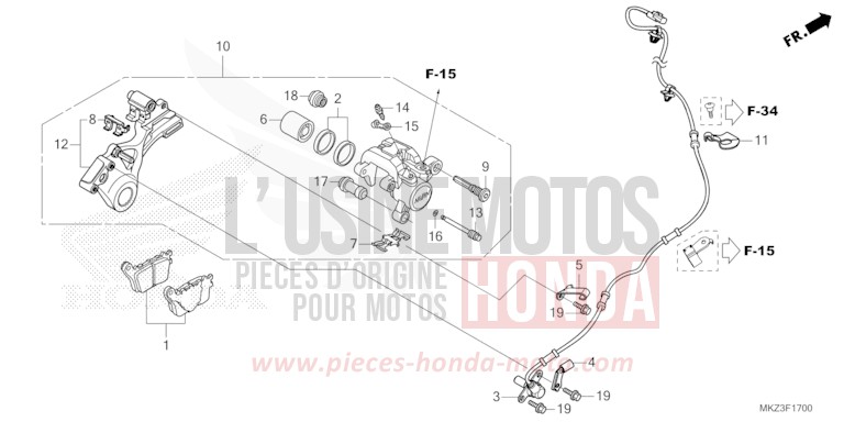 REAR BRAKE CALIPER for CBR600RR GRAND PRIX RED (R380) from 2024