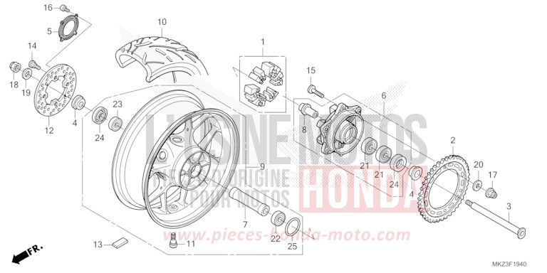 REAR WHEEL for CBR600RR GRAND PRIX RED (R380) from 2024