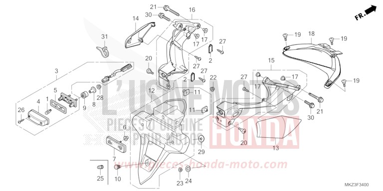 REAR FENDER/LICENSE LIGHT for CBR600RR GRAND PRIX RED (R380) from 2024