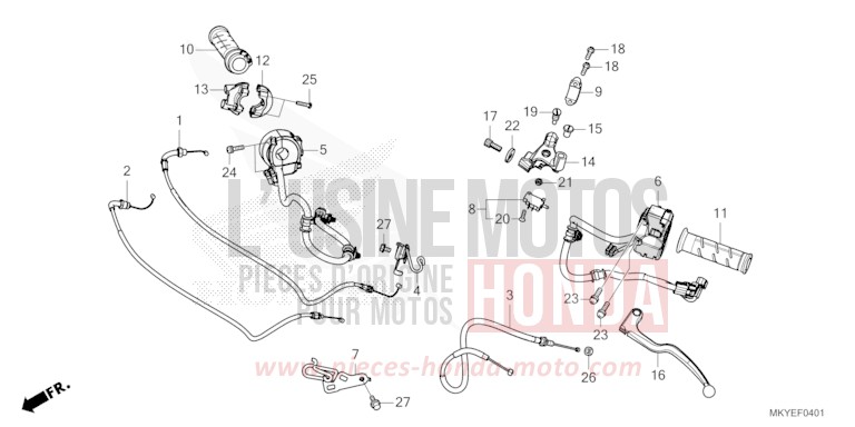 HANDLE LEVER/SWITCH/CABLE (CBR650RA/CBR650RAC) for CBR650R GRAND PRIX RED (R380) from 2024