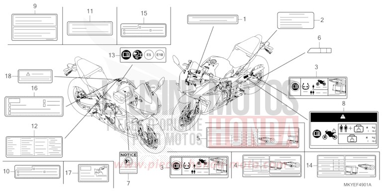 CAUTION LABEL (CBR650RA/CBR650RAC) for CBR650R GRAND PRIX RED (R380) from 2024