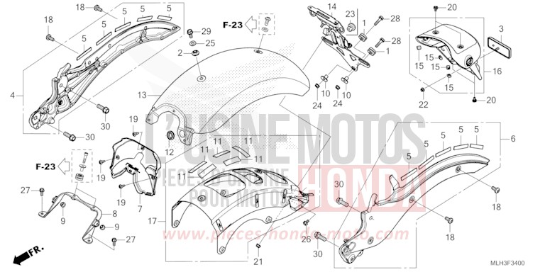 REAR FENDER for CMX500 PEARL SHINING BLACK (NHB98) from 2024
