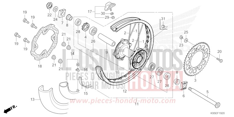 REAR WHEEL for CRF250RX EXTREME RED (R292) from 2022
