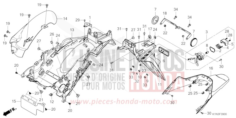 REAR FENDER/LICENSE LIGHT for FSH125 CANDY NOBLE RED (R350) from 2021